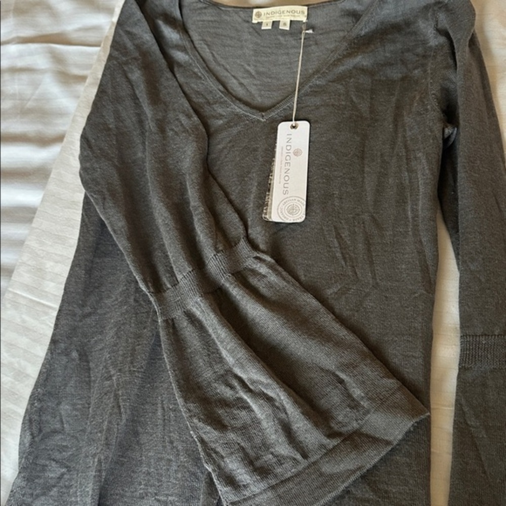 Indigenous Gray Baby Alpaca Silk Organic Top, S NWT